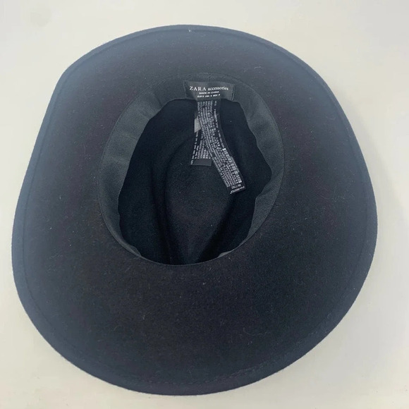 Zara Hat Wool Fedora‎ Hat with Crystals Rhinestones Wide Brim Black Size Small main image 6